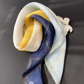 丝巾真丝中小方巾70春秋款 洋气纱巾桑蚕丝女士金线薄围巾拼色 时尚