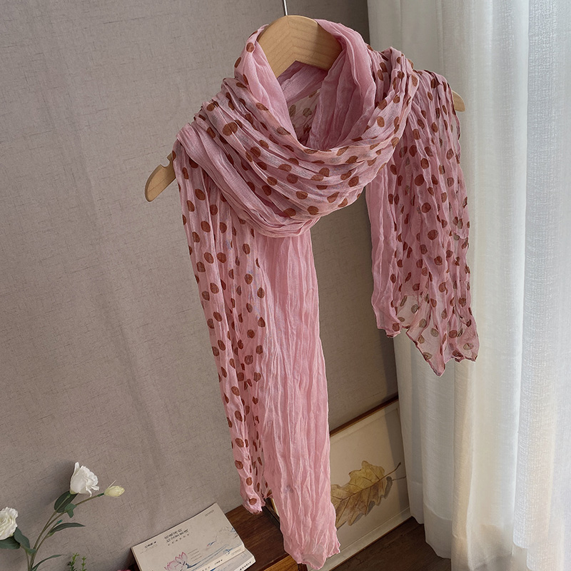 新款丝滑柔软棉麻纯色波点女春秋褶皱百搭保暖围脖护颈送妈妈围巾