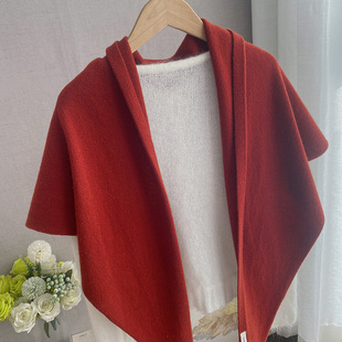 优雅干练气质100%羊毛三角披肩橘红色简约时尚大围巾女秋冬季暖背