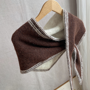 羊毛混纺穿插三角巾秋季 毛线双面减龄围巾 旅游肩颈保暖披肩秋冬季