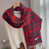 100%羊毛围巾红色英伦格子冬季 高级感围脖护颈男女款 氛围感送礼物