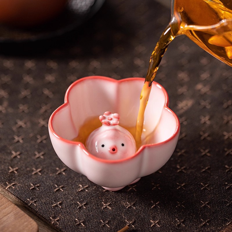 陶瓷泡泡鱼茶宠茶杯组合吐泡泡小胖鱼配大号家用主人杯专用品茗杯