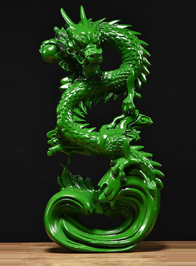 绿色实木雕刻盘龙摆件十二生肖龙家居装饰玄关摆设送礼红木工艺品