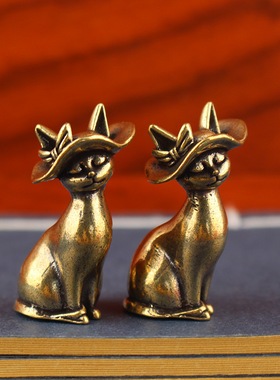 跨境热卖优雅猫公主国潮家居摆件仿古工艺品黄铜公主猫复古铜摆件