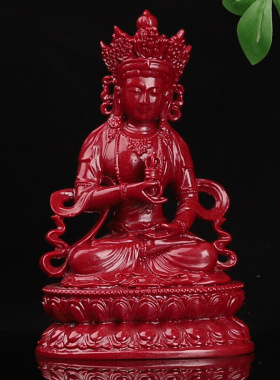 朱砂家居保平安佛像摆件莲花底座观音菩萨像净瓶观世音佛堂工艺品