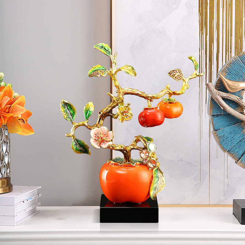 珐琅彩柿柿如意摆件装饰品送人乔迁新居搬家之喜入宅全套礼品礼物