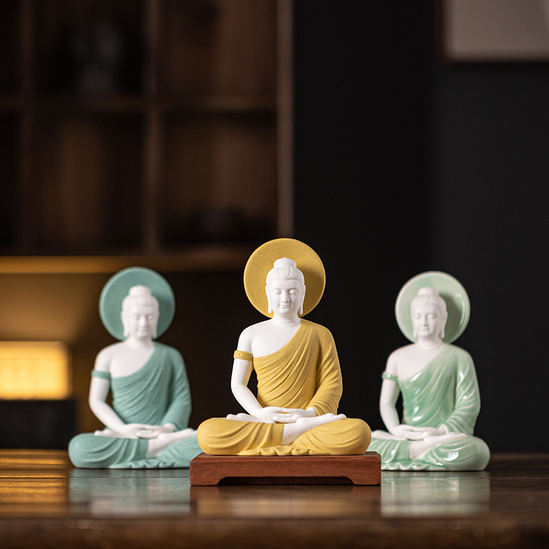 陶瓷大日如来佛祖佛像摆件释迦摩尼佛供奉禅意家居客厅办公室装饰