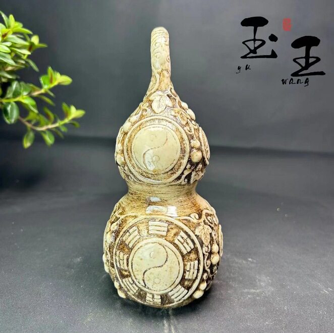 玉石福禄葫芦摆件翡翠芙蓉石工艺品奇石原石石雕居家办公乔迁送礼