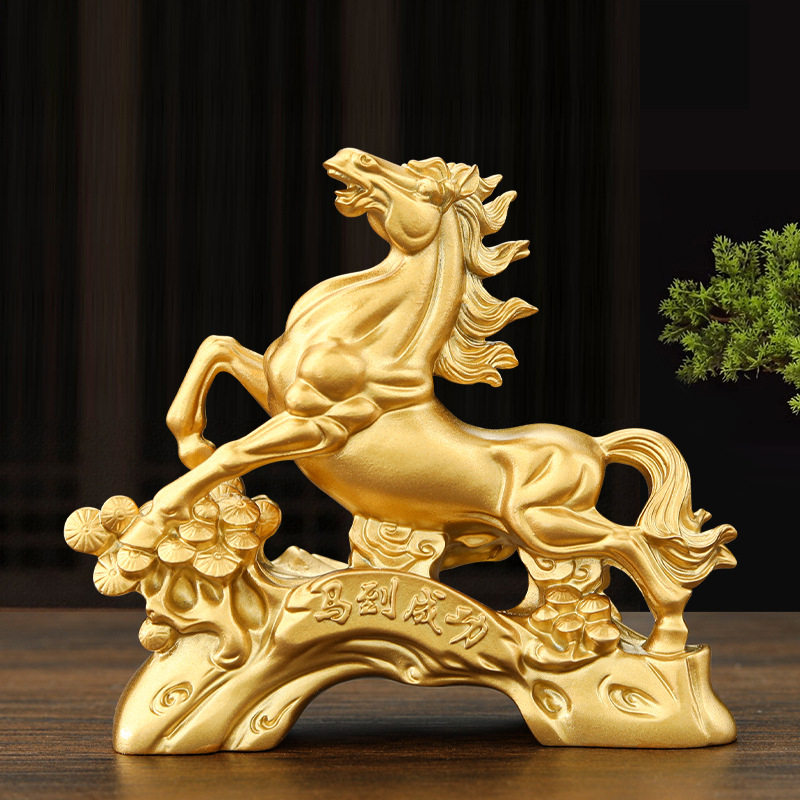 跨境热卖小马摆件金色招财马家居树脂工艺品客厅办公室桌面装饰品,家居饰品,桌面摆件,淘宝优惠券,粉丝福利购,淘宝优惠卷