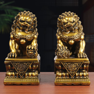 聚财旺宅狮子摆件一对中式 家居办公桌客厅玄关入户小狮子工艺礼品
