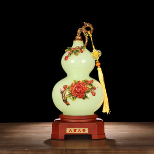 玉石葫芦摆件珐琅彩家居玄关酒柜摆设办公室桌面装 饰品开业礼品
