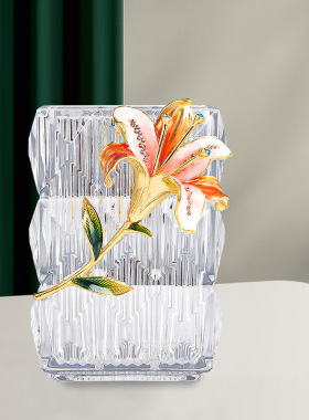 珐琅彩百合花玻璃花瓶家用客厅电视柜办公室花瓶摆件家居装饰品