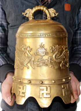 铜龙凤铜钟摆件铜钟平安钟装饰品寺庙铜铃铛化五煞