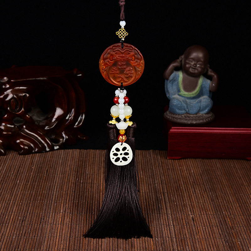 高档双穗藕片汽车饰品挂件车内后视镜吊坠装饰保平安汽车内饰用品