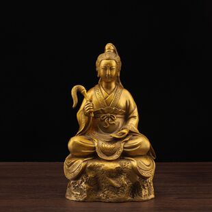 黄铜七姑浮尘摆件何七姑何仙姑八仙之一家居客厅摆件纯黄铜工艺品