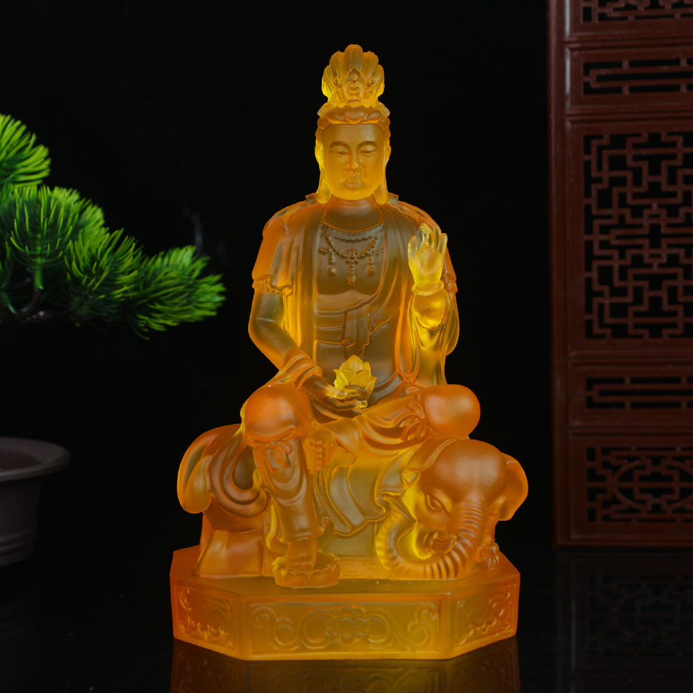 新品树脂仿琉璃文殊普贤佛像工艺品居家供奉佛堂摆件21cm厂家结缘