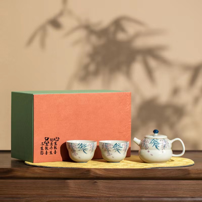 功夫茶具家用陶瓷泡茶壶一壶两杯熊猫茶壶茶杯送礼复古中式礼盒装