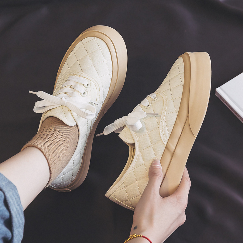 大头鞋女菱格小众帆布鞋子厚底百搭小白鞋2021年夏季新款2022板鞋在类目 女鞋, 帆布鞋中 - 来自Buy2taobao.com提供专业的淘宝代购服务