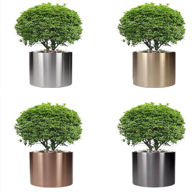 源头厂家圆柱形不锈钢花盆大型落地金属花箱树箱北欧创意花钵