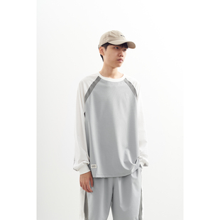 吃茶去chichaqu2024速干拼色插肩袖 T恤轻薄凉感户外运动 长袖