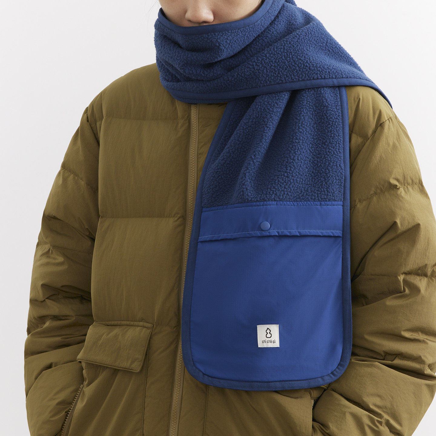 吃茶去chichaqu25秋冬户外抓绒摇粒绒围巾拼接口袋防寒防风保暖