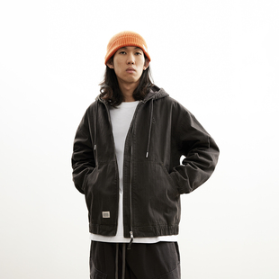 吃茶去chichaqu25全棉洗水做旧带帽夹克宽松复古休闲街头工装