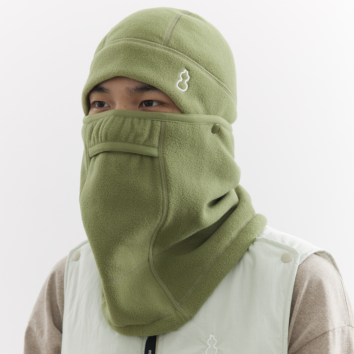 吃茶去chichaqu25秋冬户外抓绒摇粒绒可拆卸头套面罩拼接围脖保暖