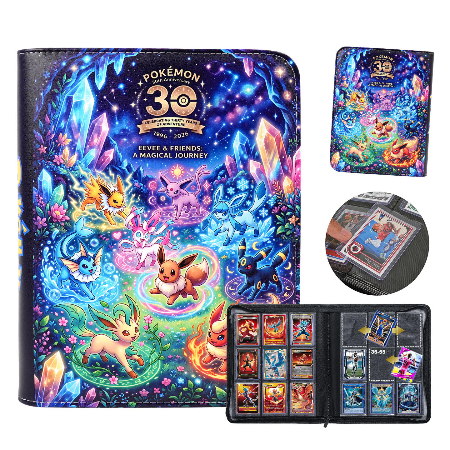 宝可梦卡夹卡册30周年高档皮质PTCG拉链35PT卡片收纳册卡牌收藏册