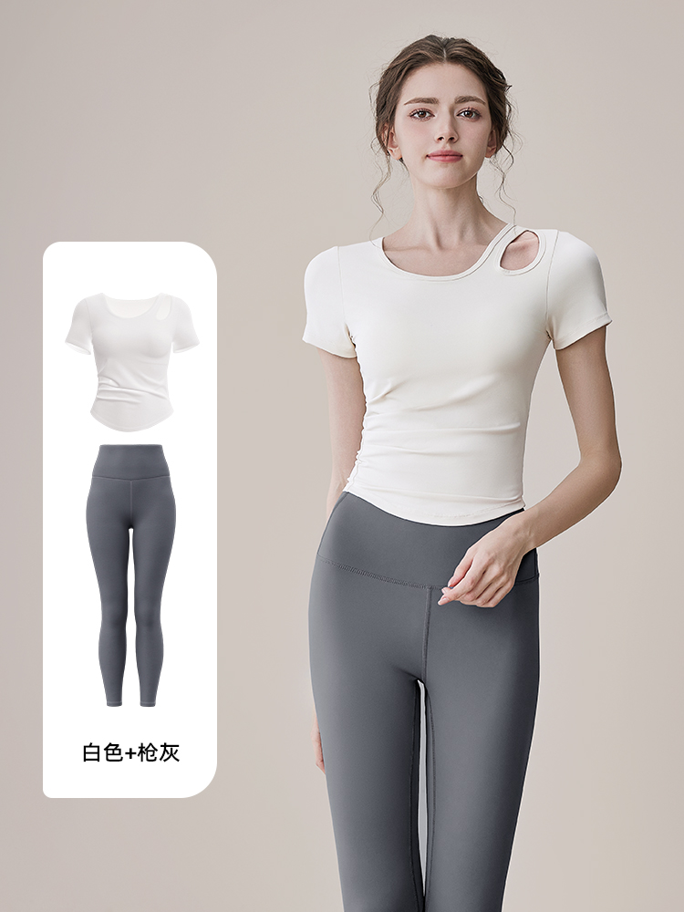 [Short Sleeves + Trousers]Ivory + Gun Gray