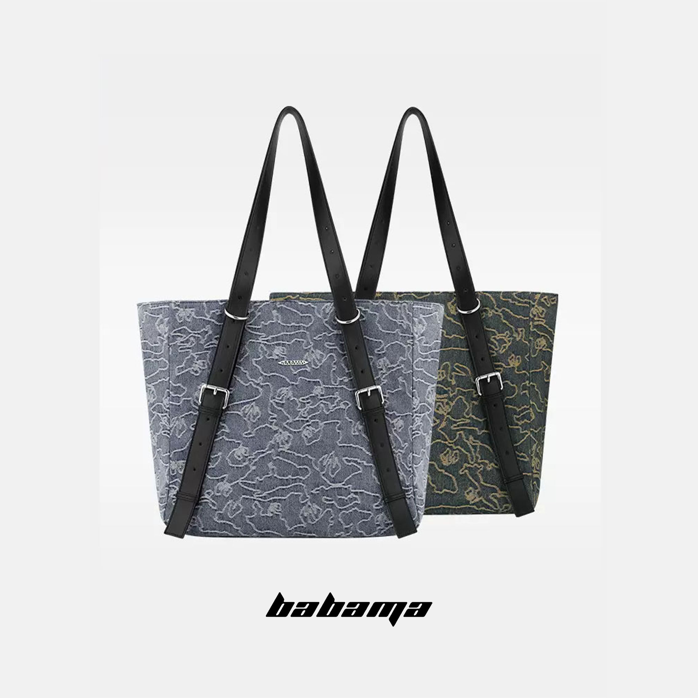 babama复古热系列牛仔单肩包背带托特包小众手提包包