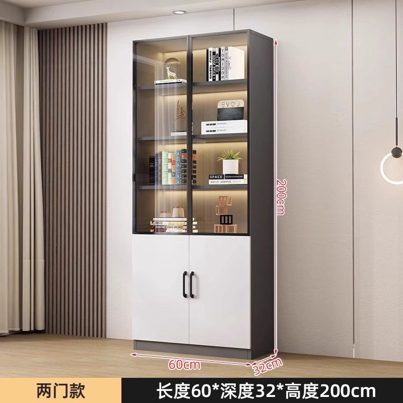 书柜带玻璃防尘靠墙储物柜手办展示柜书架落地陈列柜置物柜可定制