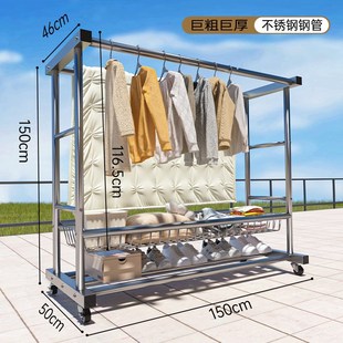 不锈钢晾衣架阳台家用落地加粗室内凉衣杆挂衣服晒被子室内外神器