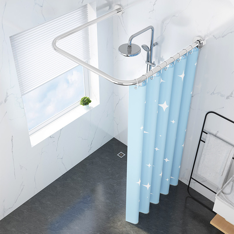 化妆室免打孔套装u型浴室防水浴帘弧形杆l型隔断淋浴房洗浴拉帘子