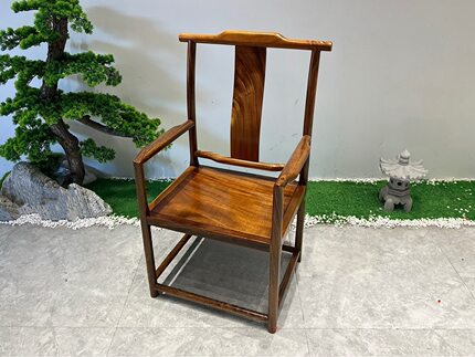 胡桃木官帽椅实木茶桌椅新中式主人椅原木禅椅奥坎休闲椅圈椅围椅