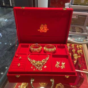 婚庆首饰盒三金结婚聘礼聘金订婚黄金五金饰品盒嫁妆收纳盒珠宝箱