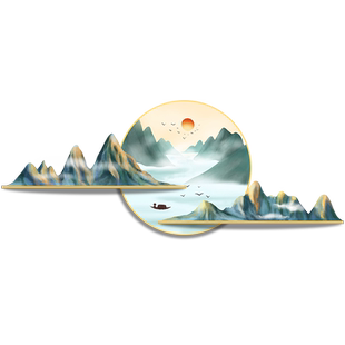 中国风墙贴装饰茶室茶桌背景墙布置贴画客厅餐厅墙面山水贴纸自粘