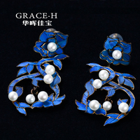 【華暉佳寶定制】非遺工藝展示點(diǎn)翠纏枝蓮耳環(huán) 珍珠陳列不掉色