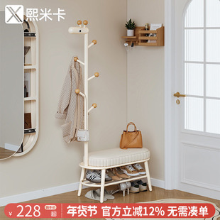 奶油风门口换鞋凳挂衣架一体进门可坐鞋柜家用入户门穿鞋凳衣帽架