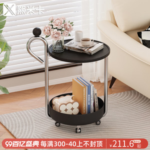 中古风沙发边几带轮轻奢高级感客厅小茶几可移动小推车置物架边柜
