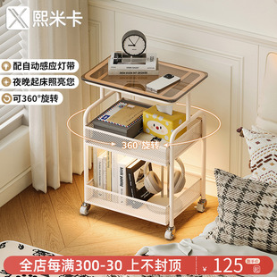 卧室带灯床头柜小型替代品超窄简易可移动铁艺床头小边几置物架子