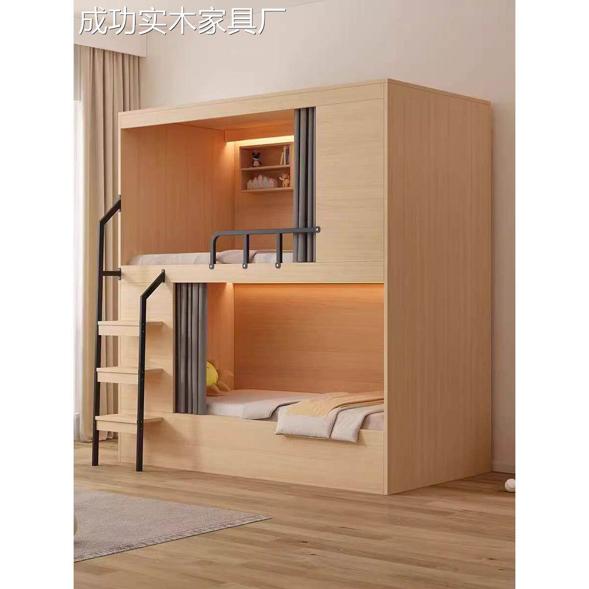 [新疆包邮]青旅民宿双层床公寓床学生宿舍实木上下铺电竞酒店太空 - 实物图