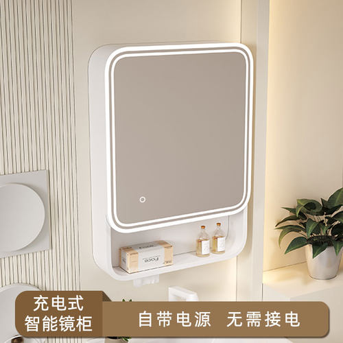 智能圆边充电镜柜带美妆架太空铝