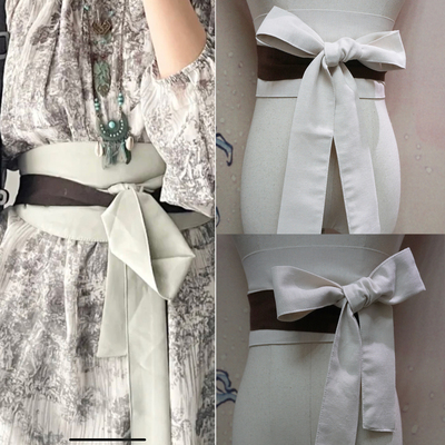 腰花腰封棉麻软布超宽蝴蝶结纯色