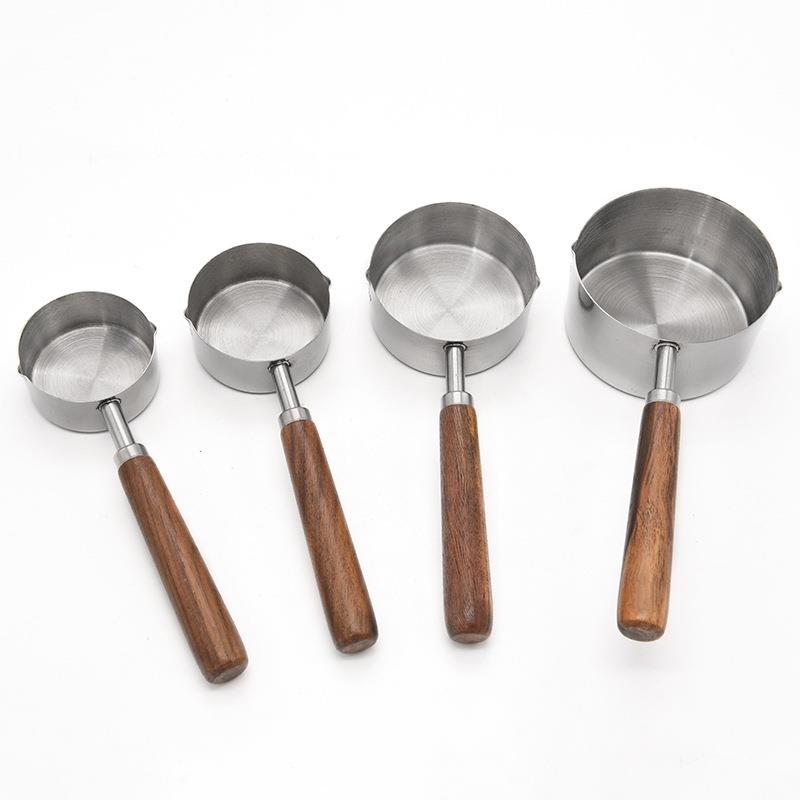 咖啡豆量勺4/8件套装玫瑰金镀金色胡桃木不锈钢量勺量杯刻度量勺