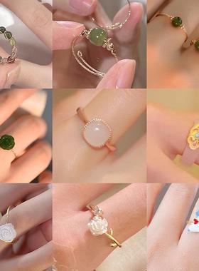 石榴相思红豆红玛铜钱编织戒指女潮小众设计情侣闺蜜尾戒食指