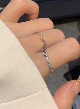 日韩精致锆石双层戒指女轻奢小众设计冷淡风指环时尚