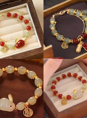 新中式玉兔手链女款小众设计高颜值学生手串闺蜜古风手环礼物