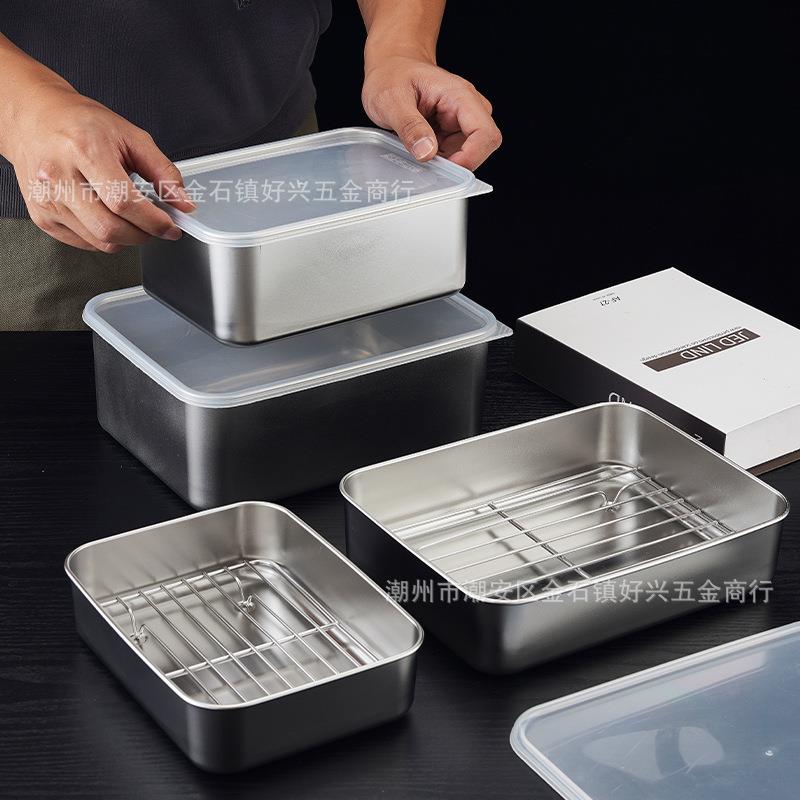 304不锈钢保鲜盒316食品冷冻盒水果便当盒密封盒冰箱野餐露营收纳