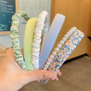 长春花蓝紫色发箍发饰韩版 麻花编织褶皱压发海绵头箍女高颅顶发卡