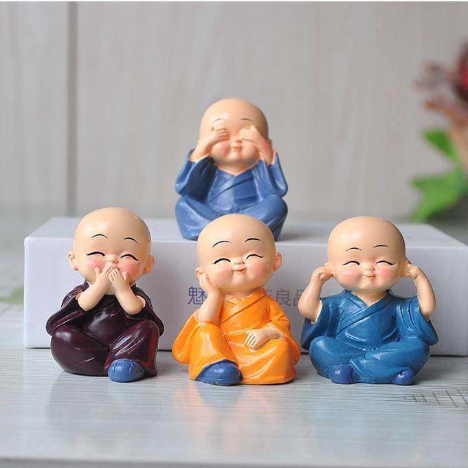 四不小和尚摆件盆栽可爱禅意陶瓷全套盆景装饰品小摆件造景微景观